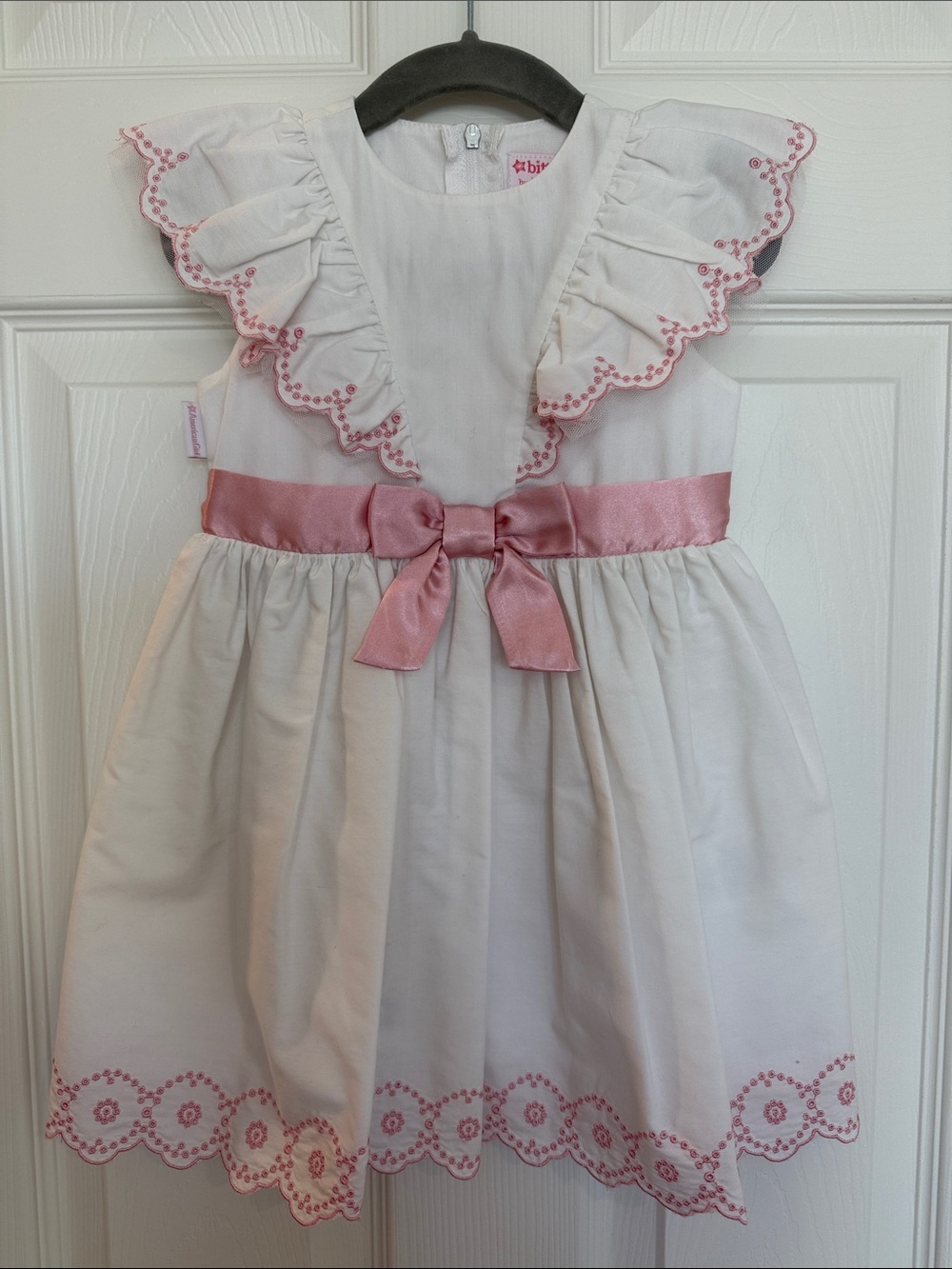 American Girl Bitty Baby Classic White & Pink Ruffle Bow Kids Dress